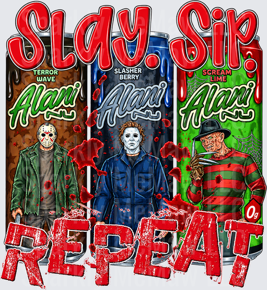 Slay Sip Repeat Horror Icons UV DTF Decal
