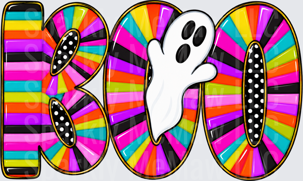 Colorful BOO Ghost Halloween UV DTF Decal