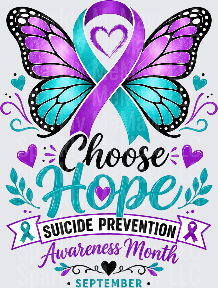 Choose Hope Suicide Prevention Awareness Month Butterfly Ribbon UV DTF Decal