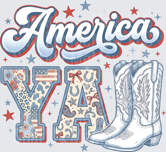 America Y'all Cowboy Boots Patriotic Western UV DTF Decal