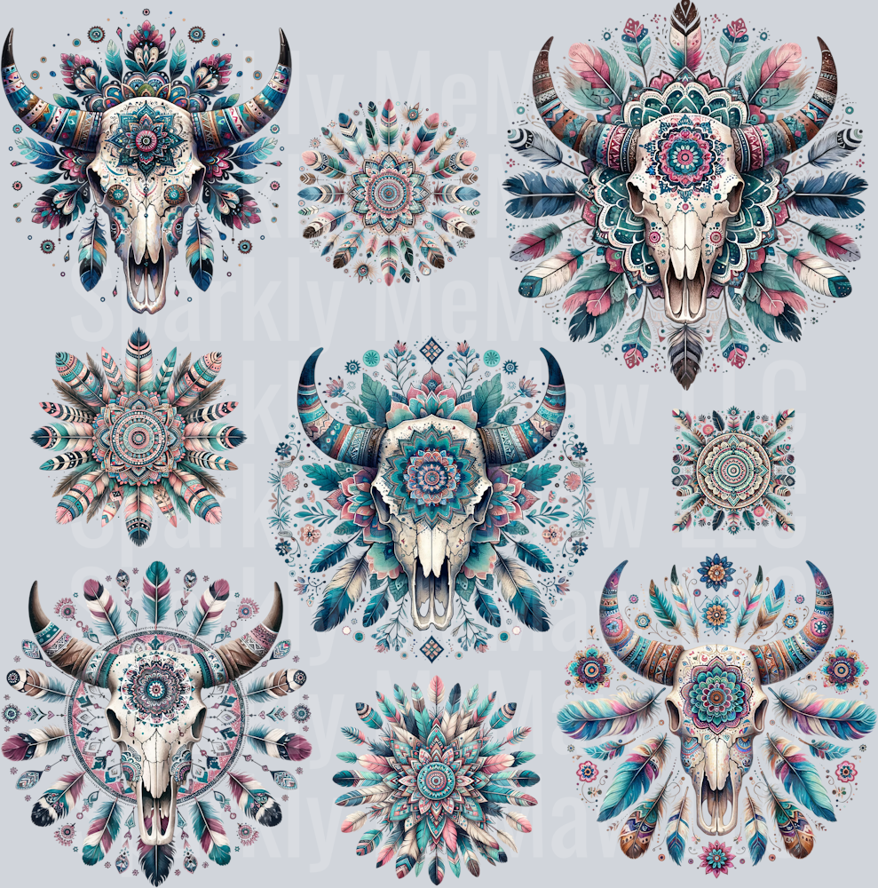 BullSkull Mandala 10x10 UV DTF Element Sheet