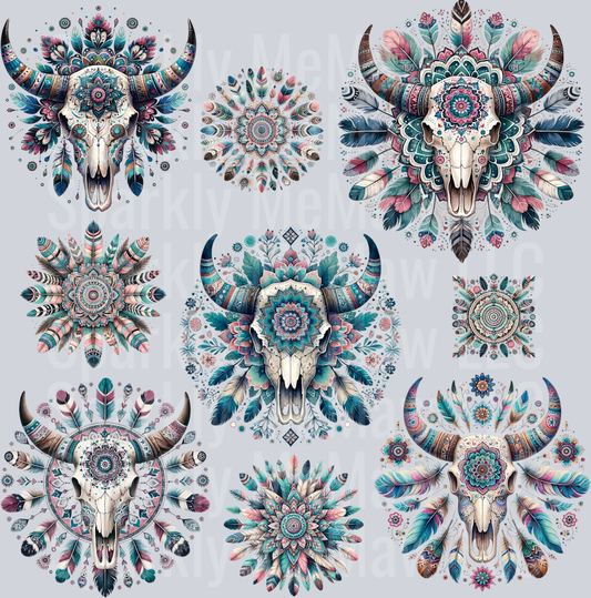 BullSkull Mandala 10x10 UV DTF Element Sheet