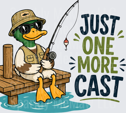 Cool Duck Angler in Fishing Vest and Sunglasses Just One More Cast DTF Transfer for Fabric