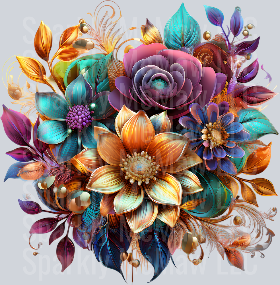 jewel tone floral clipart (83) UV DTF Decal