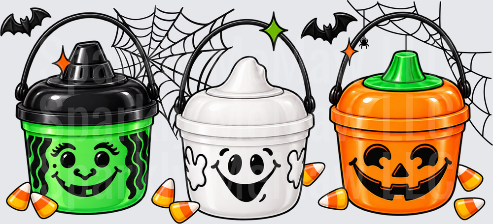 Halloween Witch Ghost Pumpkin Buckets is a UV DTF 16 oz Wrap