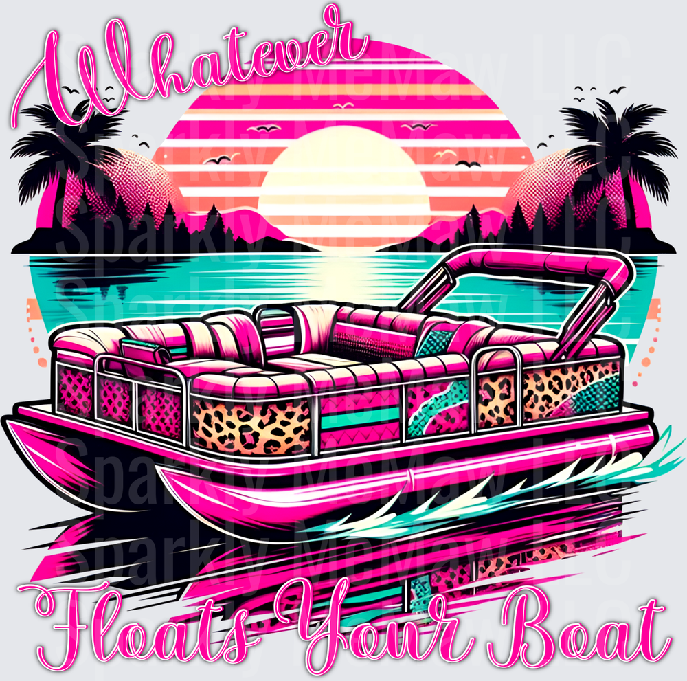 Whatever Floats Your Boat Pontoon Boat Retro Sunset Design UV DTF Decal