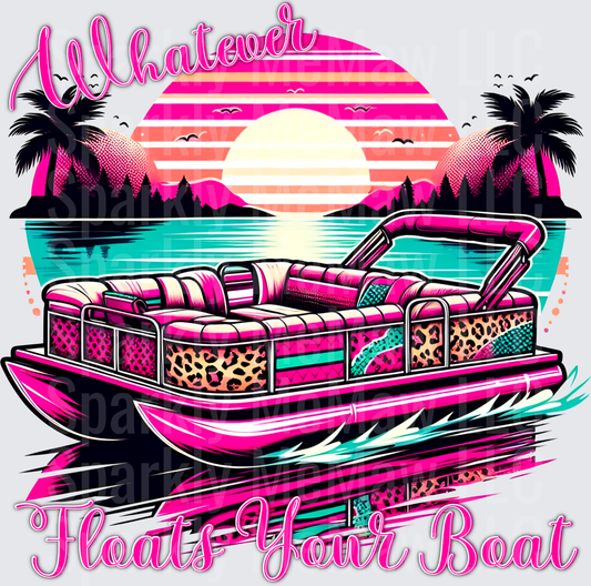 Whatever Floats Your Boat Pontoon Boat Retro Sunset Design UV DTF Decal