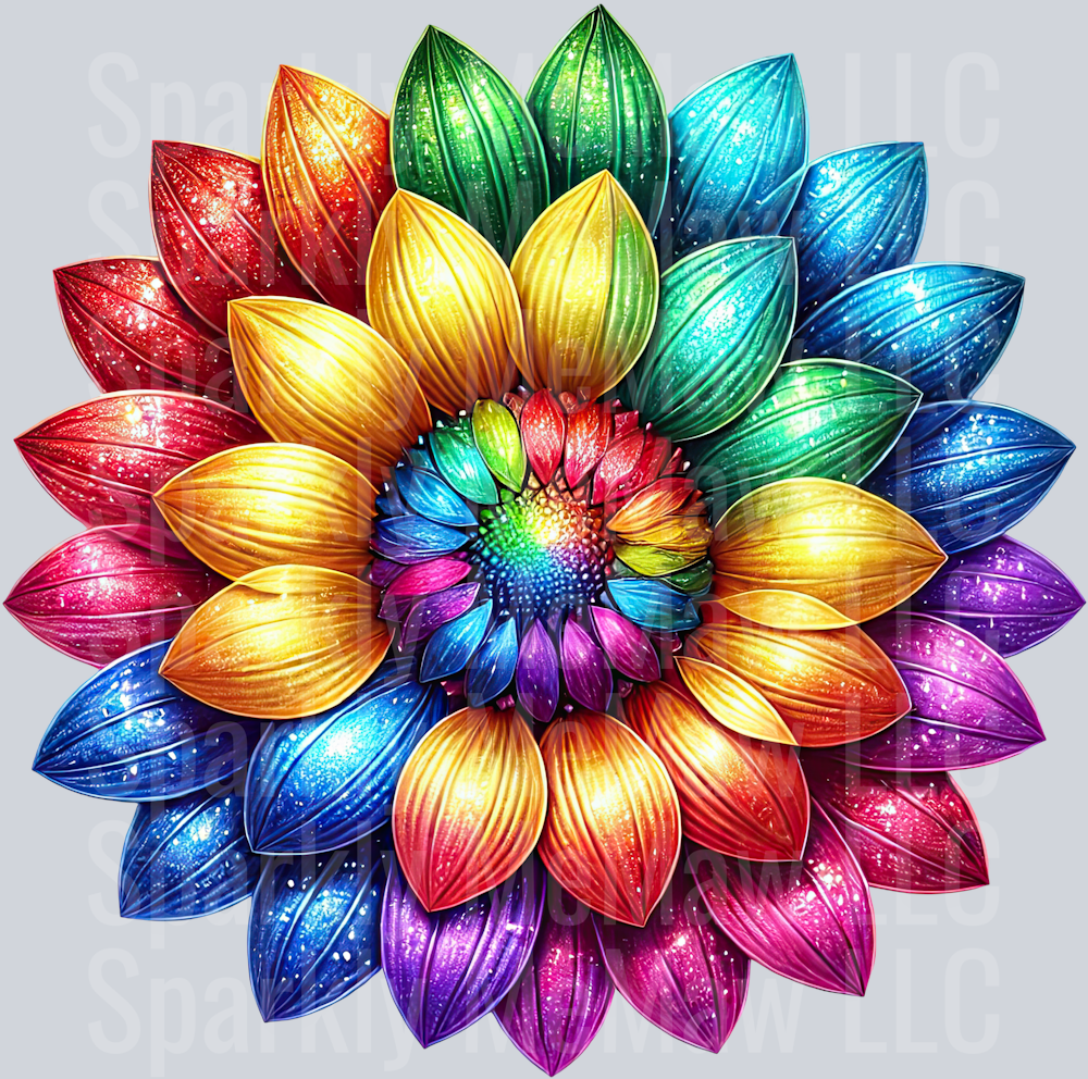 6 Rainbow Sunflower UV DTF Clip Art Decal