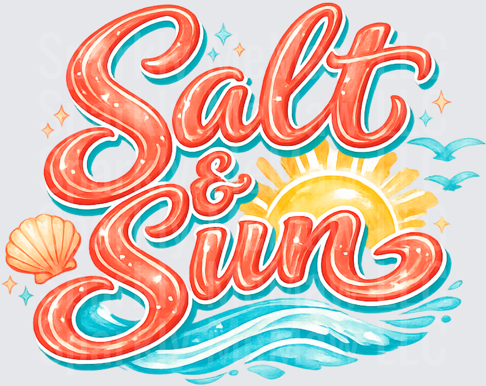 Salt & Sun Beach Vibes with Ocean Waves and Seashell UV DTF Decal