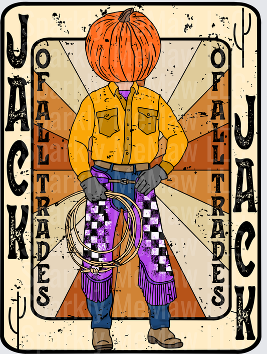 Pumpkin Head Cowboy Jack of All Trades Playing Card UV DTF Decal