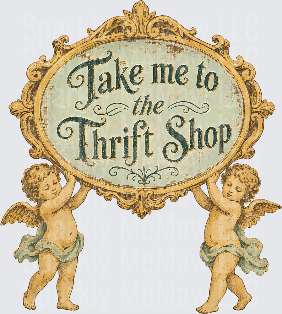 Take Me To The Thrift Shop Cherub Angels is a UV DTF Decal