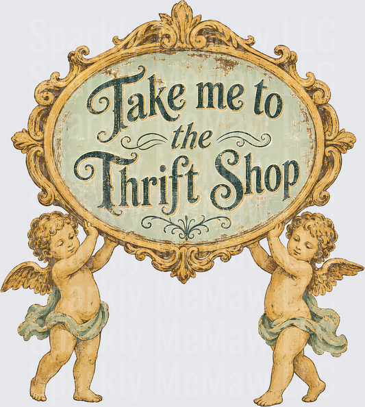 Take Me To The Thrift Shop Cherub Angels is a UV DTF Decal