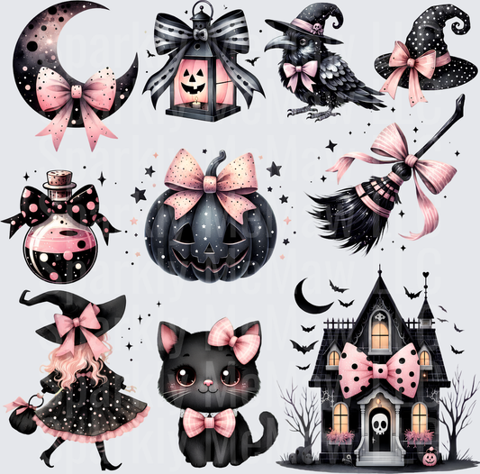 Black Pink Halloween Coquette Bundle 10x10 Decal Sheet