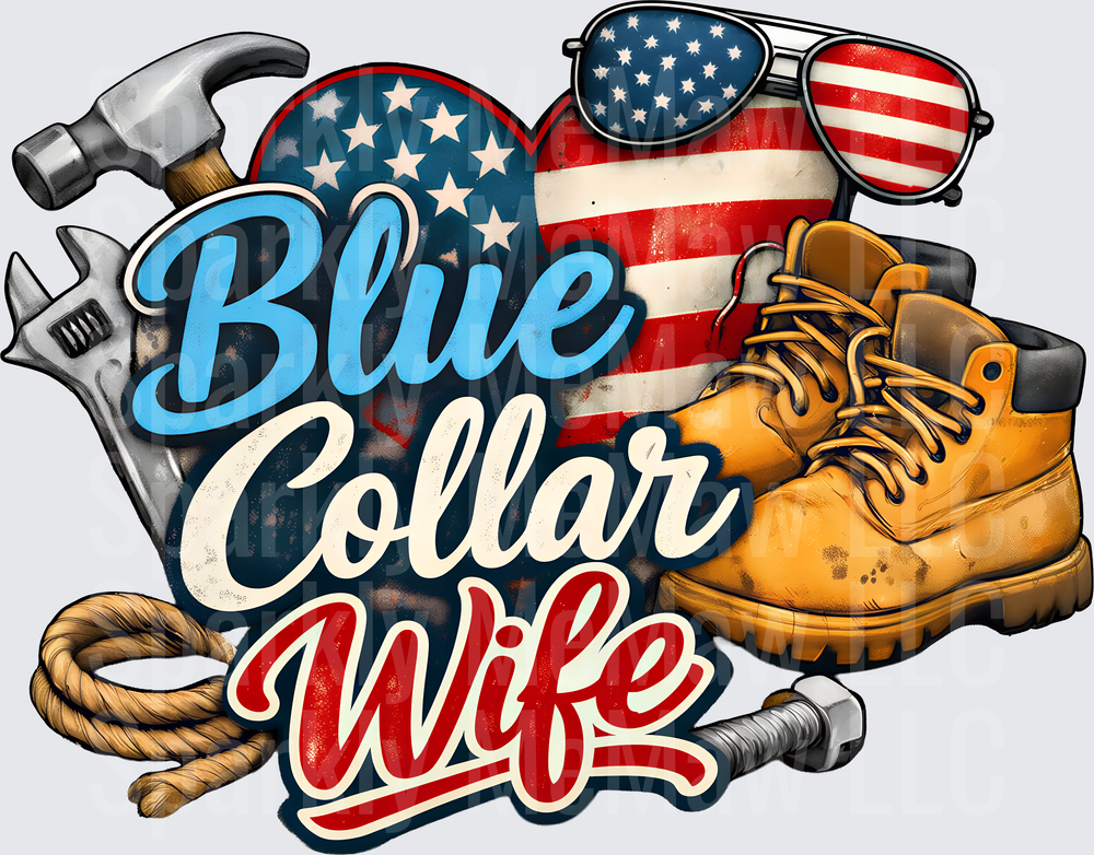 Blue Collar Wife American Flag Work Boots Tools UV DTF Decal