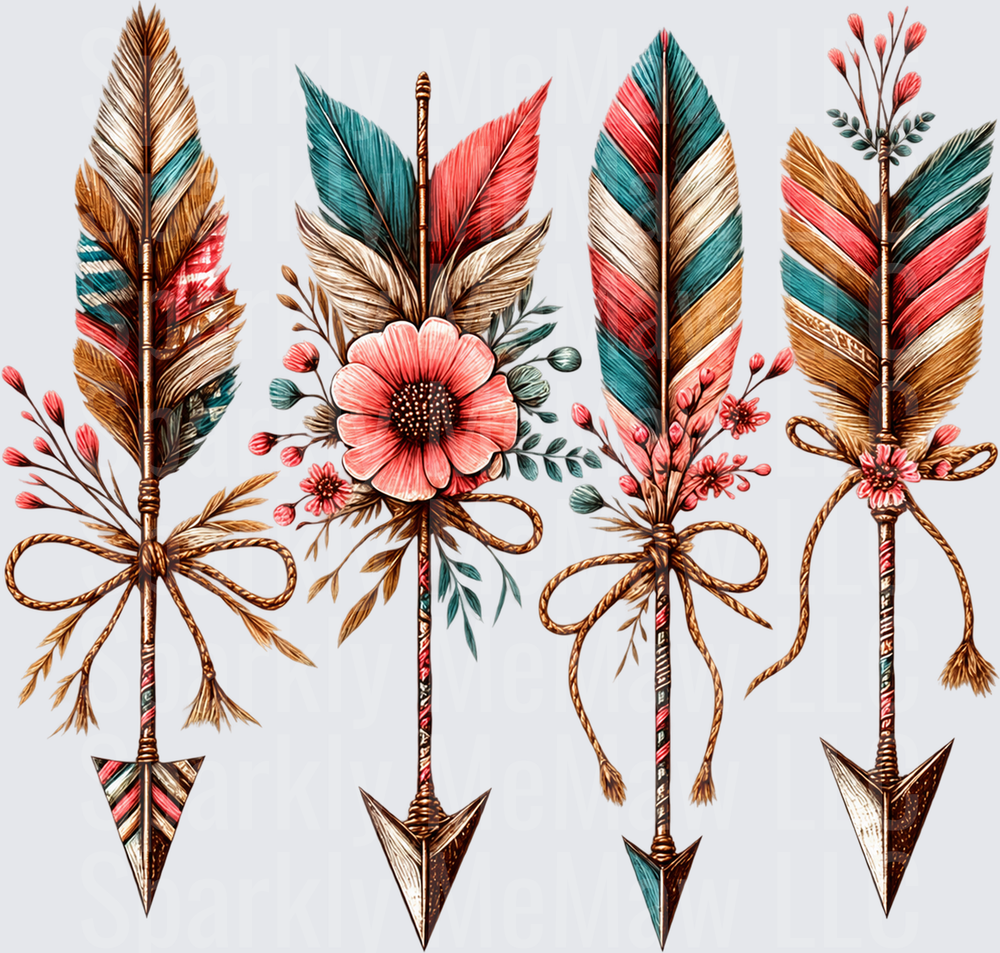 Boho Floral Feather Arrows DTF Transfer for Fabrics
