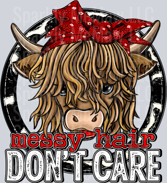 Messy hair Dont Care Cow UV DTF Decal