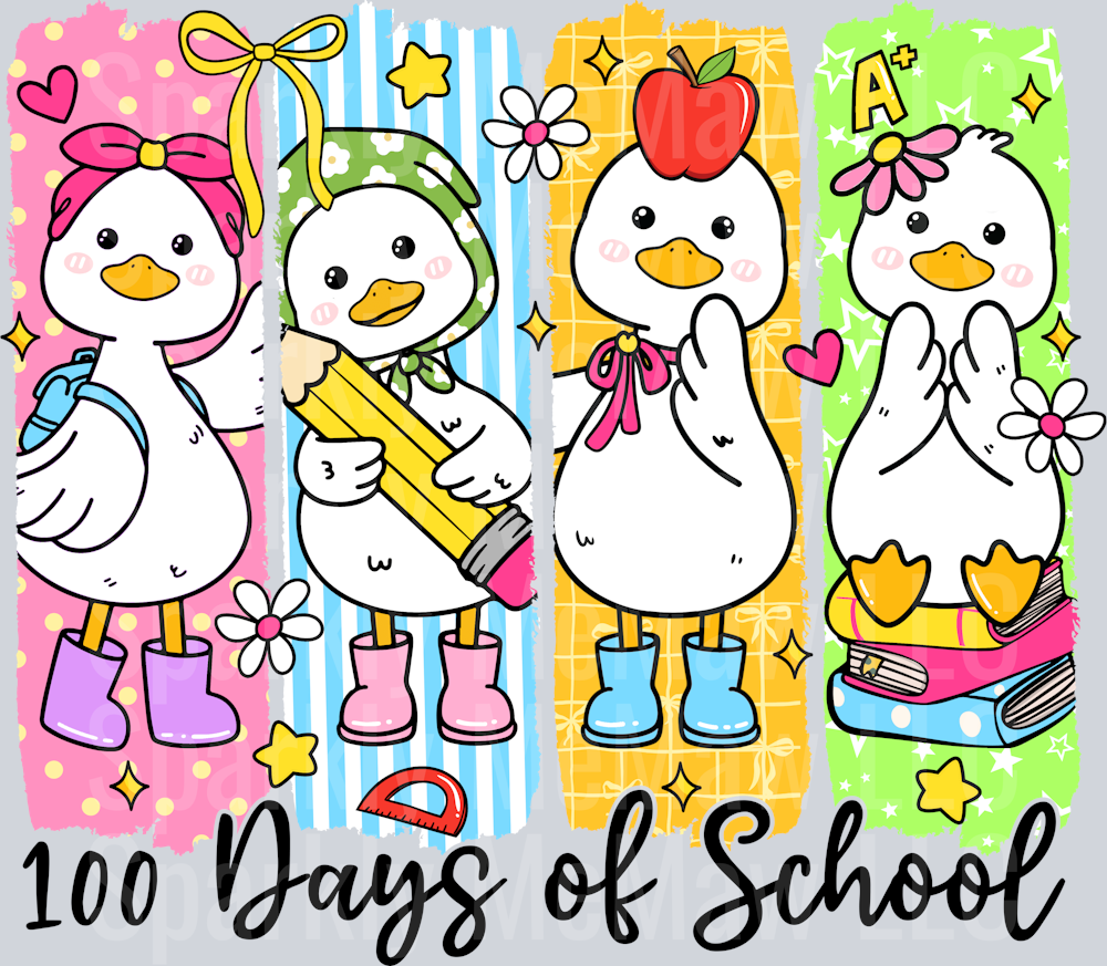 100 Days of School Brushstroke Geese UV DTF Decal