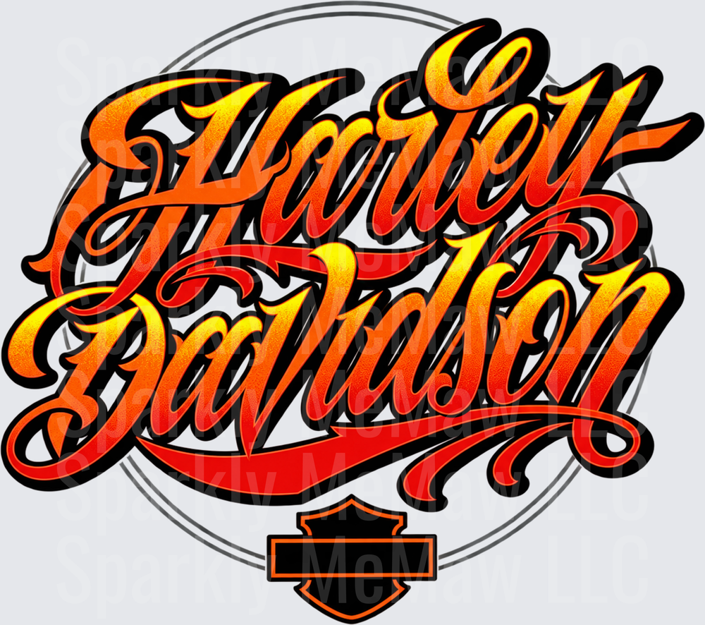 Harley Davidson Fire Script DTF Transfer for Fabrics