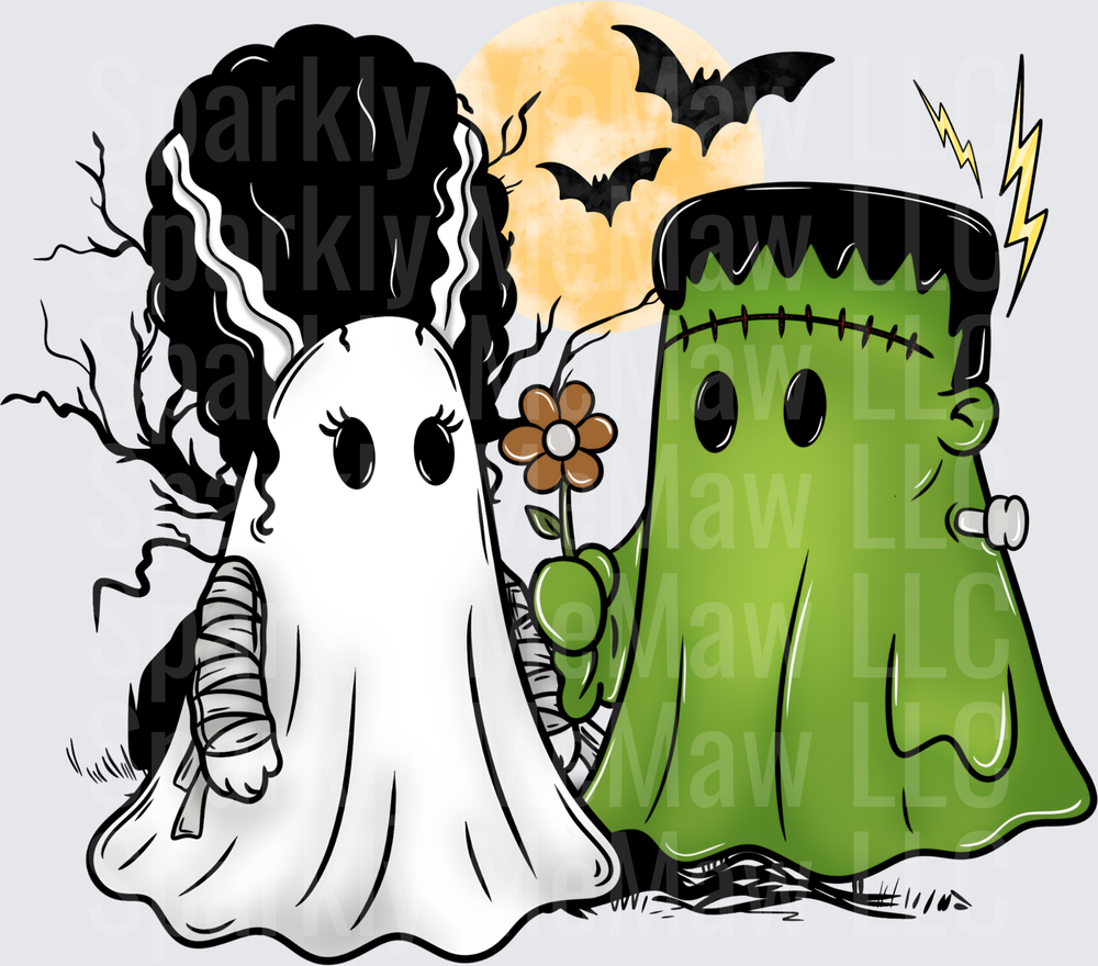 Bride of Frankenstein Ghost Couple UV DTF Decal