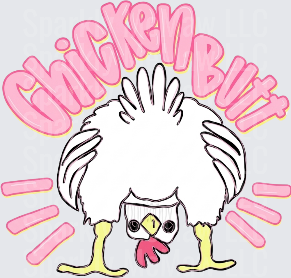 Chicken Butt Upside Down Rooster with Pink Text UV DTF Decal