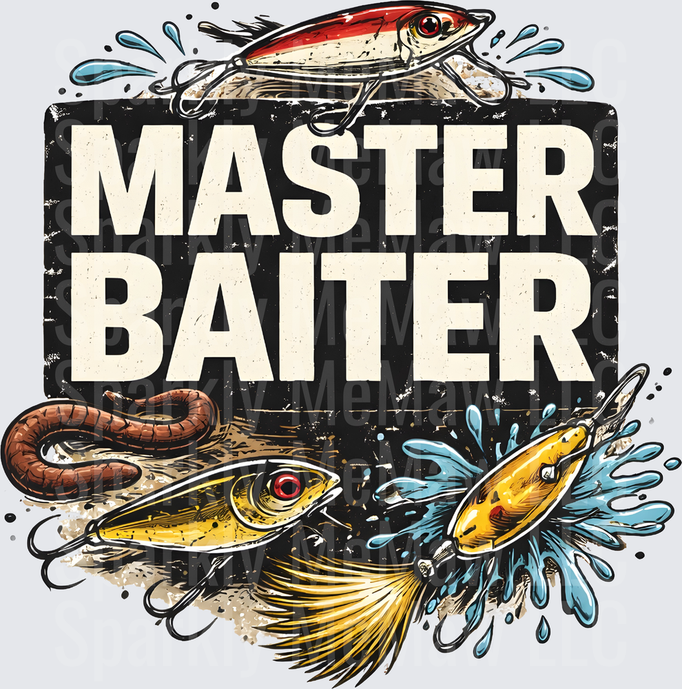 Master Baiter Vintage Fishing Lures and Worms Design