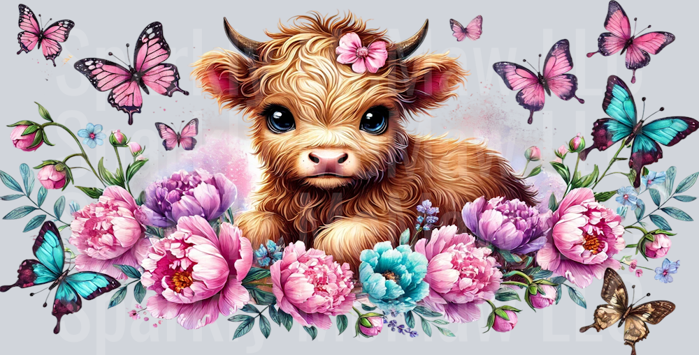 Highland with Butterflies UV DTF 16 oz Wrap