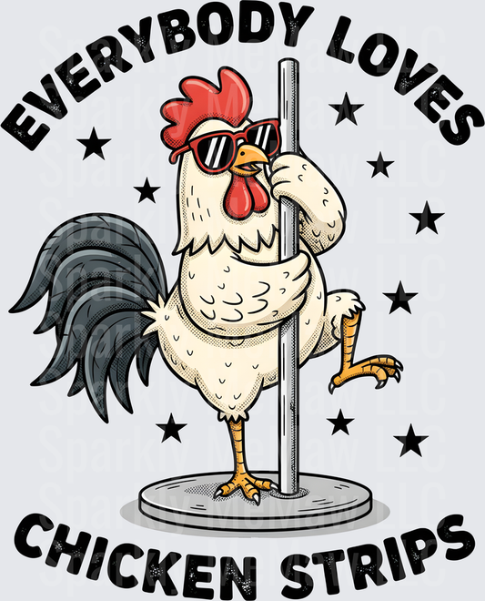 Everybody Loves Chicken Strips Cool Rooster with Sunglasses and Pole UV DTF Decal