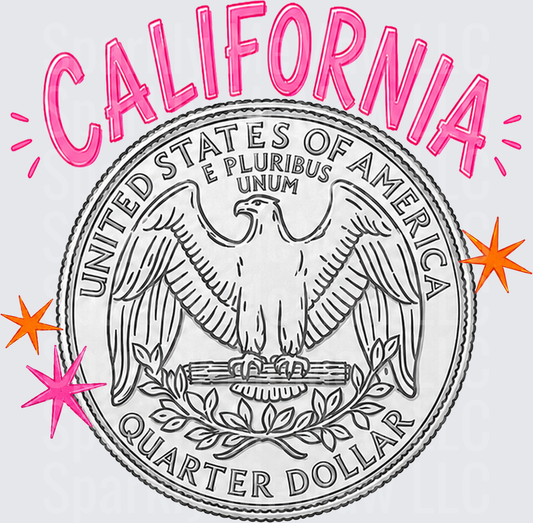 California Quarter Dollar Coin Design with Colorful Stars DTF Transfer for Fabric