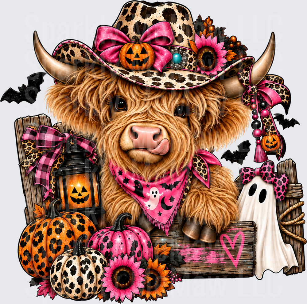 Spooky Highland Cow Cowgirl Halloween UV DTF Decal