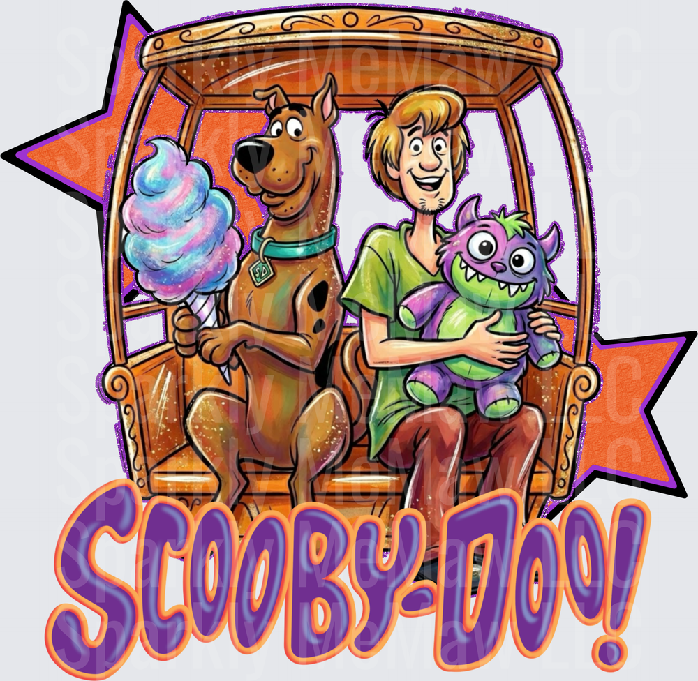 Scooby-Doo and Shaggy Carnival Ride with Cotton Candy and Monster Plush UV DTF Decal