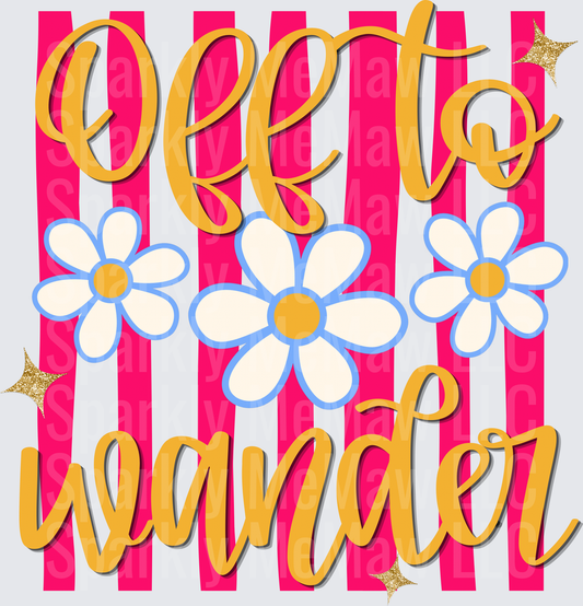 Off to Wander Pink Striped Daisy Design UV DTF Decal