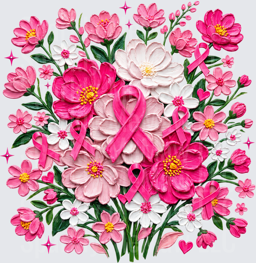 Breast Cancer Ribbon Floral Bouquet UV DTF Decal