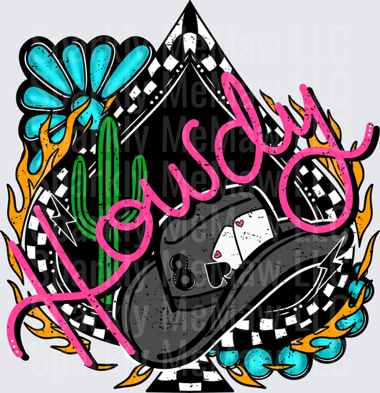 Lucky Western Cowboy Hat with Cactus and Flames UV DTF Decal