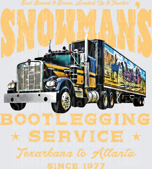 Smokey and the Bandit Snowman's Bootlegging Service Texarkana to Atlanta Since 1977 Semi Truck UV DTF Decal