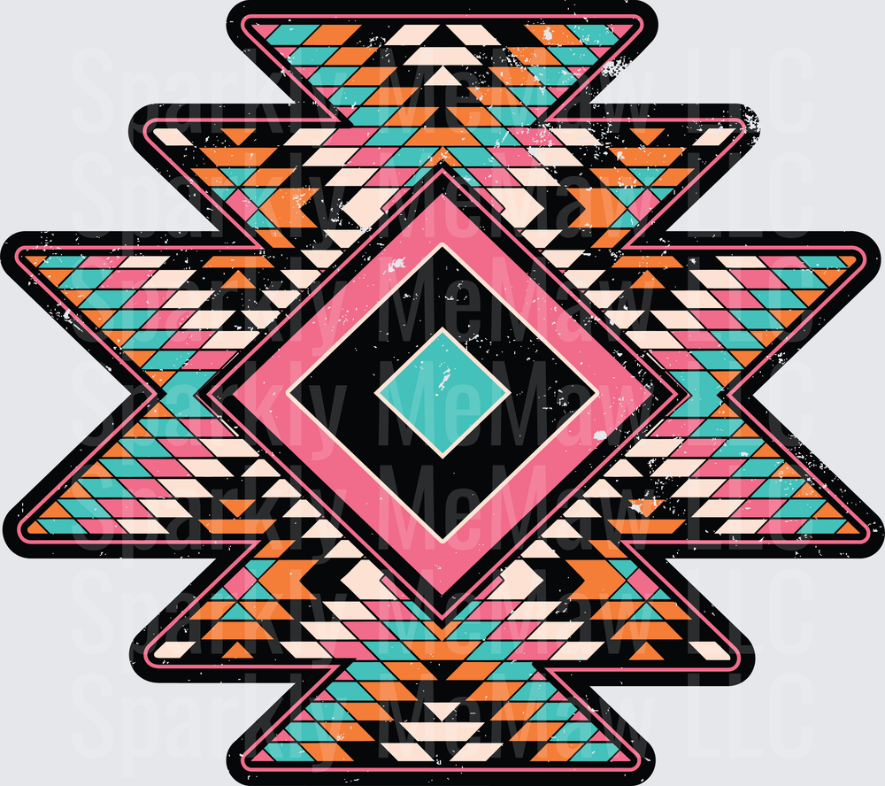 Southwestern Aztec Diamond Pattern with Distressed Texture UV DTF Decal