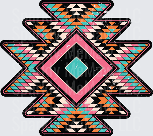 Southwestern Aztec Diamond Pattern with Distressed Texture UV DTF Decal