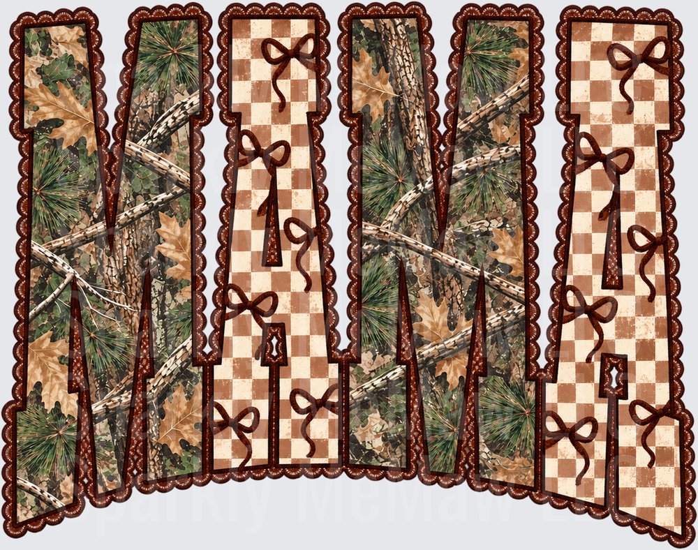 Camo Checkered Bow MaMa UV DTF Decal