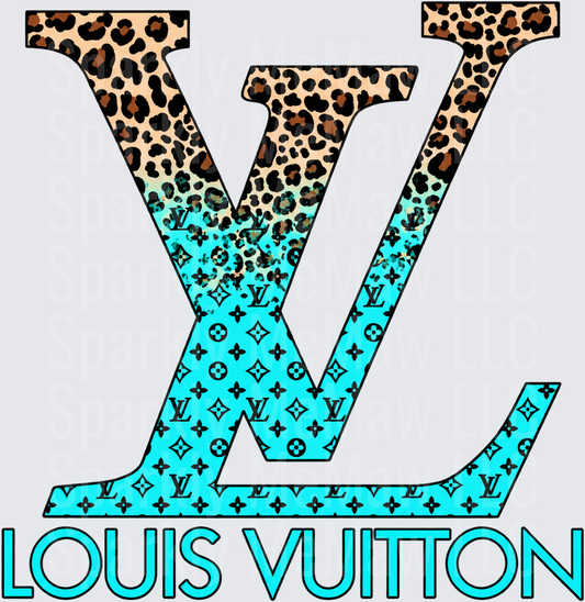 LV Leopard Turquoise Monogram is a DTF Transfer for Fabrics