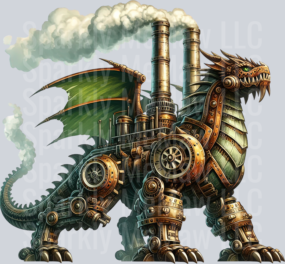 77 Steampunk Dragon UV DTF Clip Art Decal