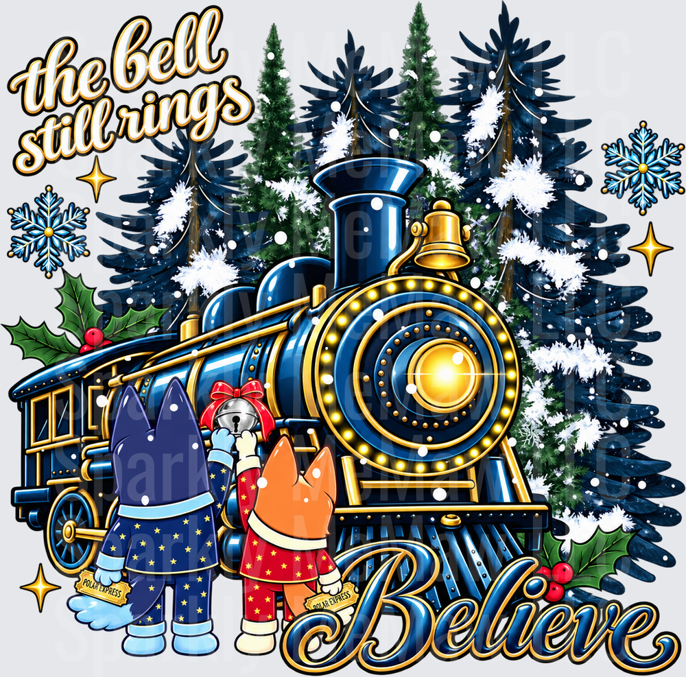 Bluey Polar Express Believe Bell Rings UV DTF Decal