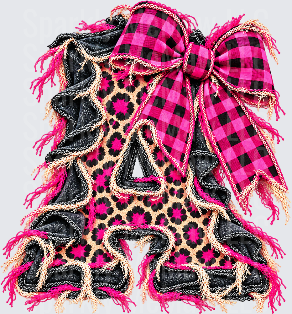 Letter A Leopard Pink Bow DTF Transfer for Fabrics