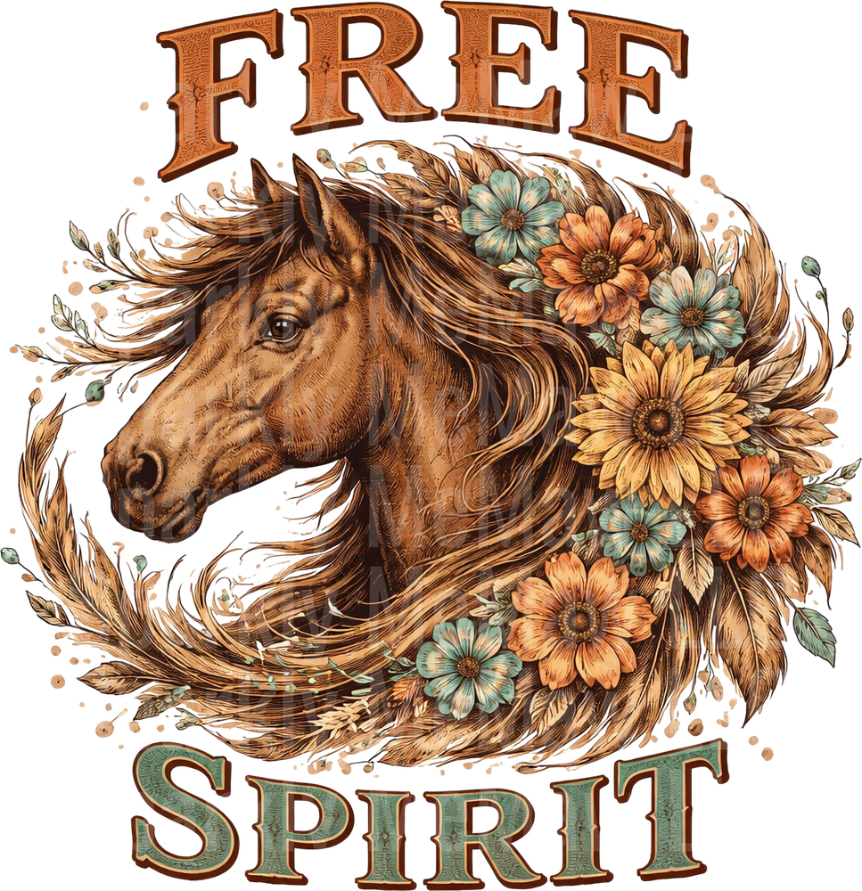 Free Spirit Horse with Flowing Mane and Wildflowers UV DTF Decal