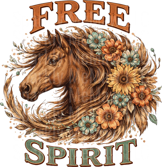 Free Spirit Horse with Flowing Mane and Wildflowers UV DTF Decal