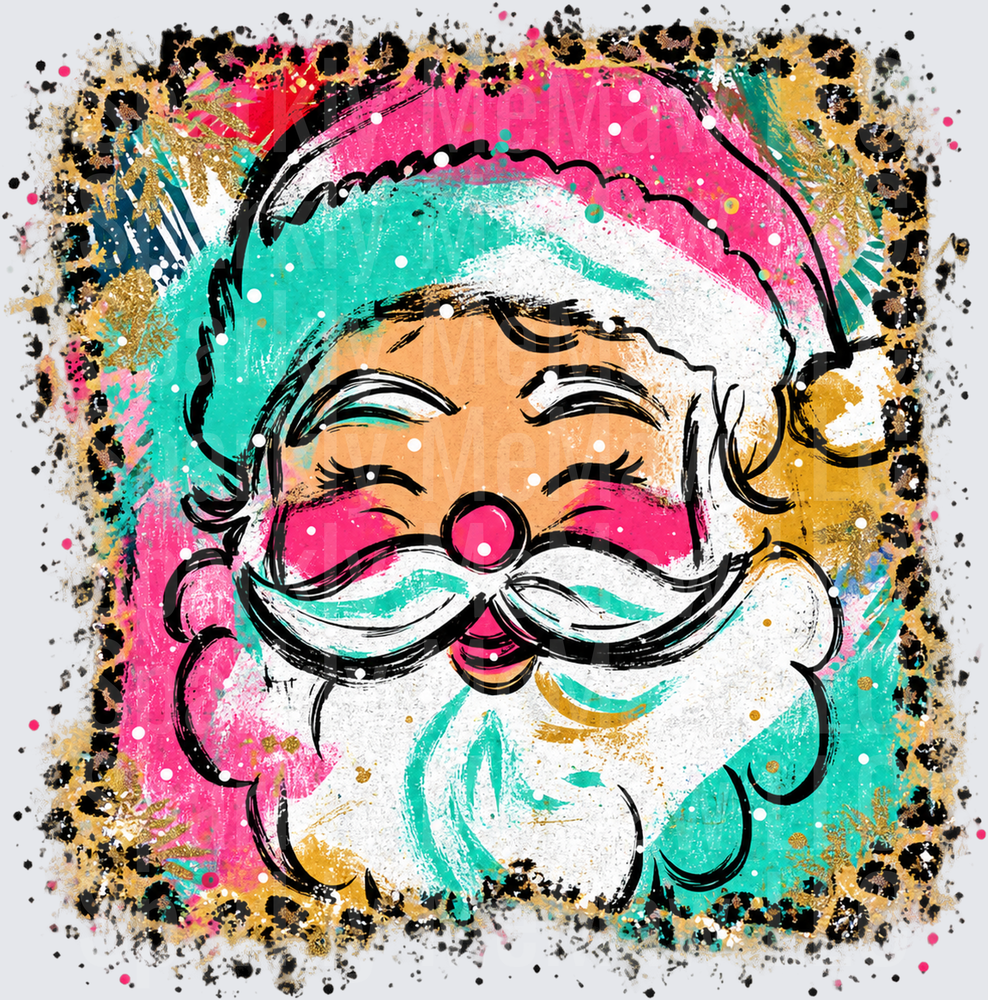 Colorful Retro Santa Leopard UV DTF Decal