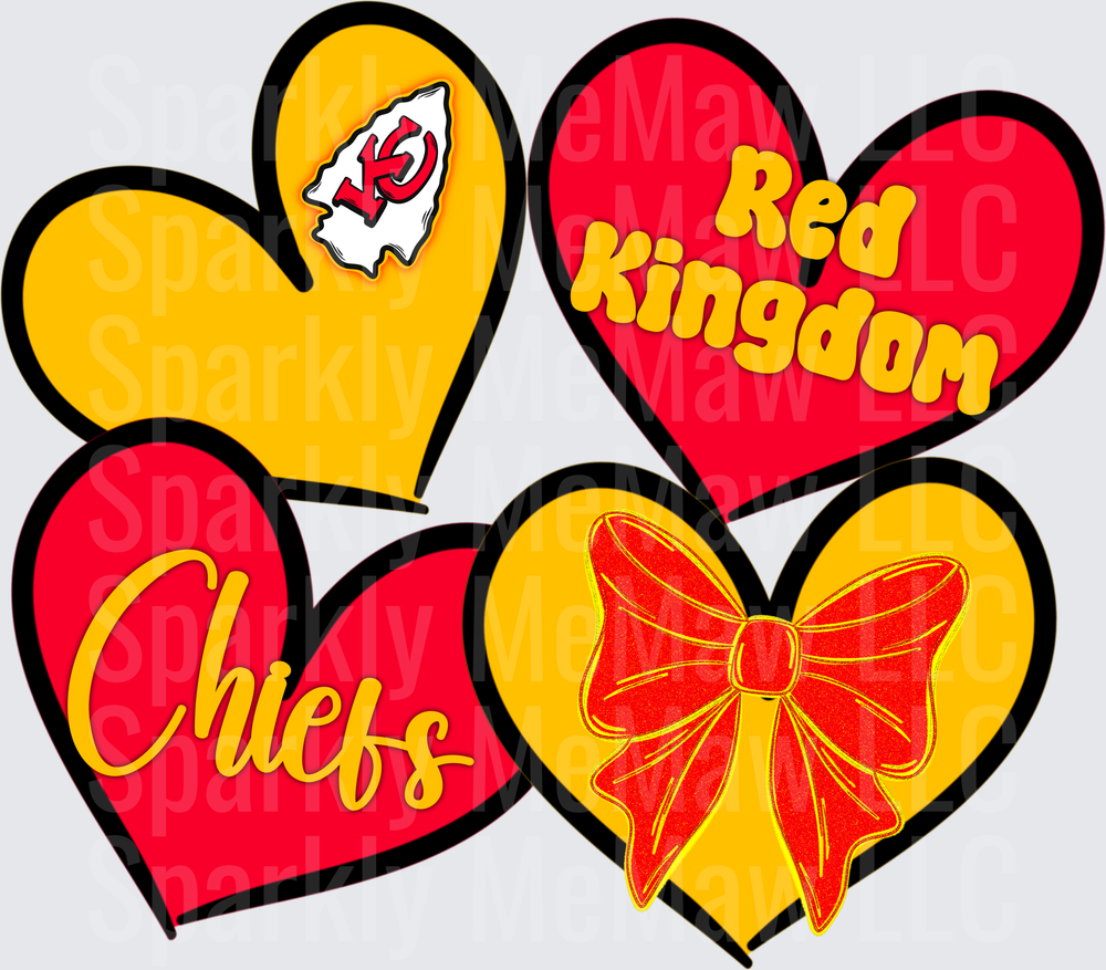 Kansas City Chiefs Red Kingdom Four Hearts DTF Transfer for Fabric