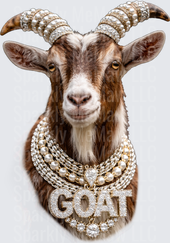 Blinged Out Goat with Pearl Jewelry and Diamond GOAT Chain UV DTF Decal