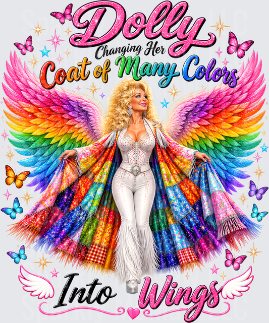 Dolly Coat of Many Colors Into Wings UV DTF Decal