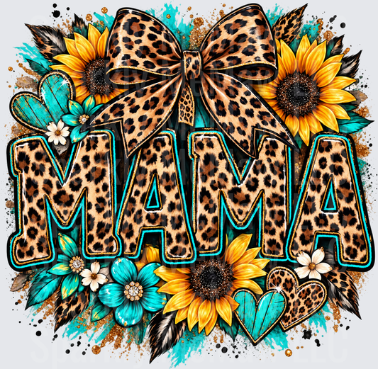 Leopard Mama Sunflower Bow UV DTF Decal