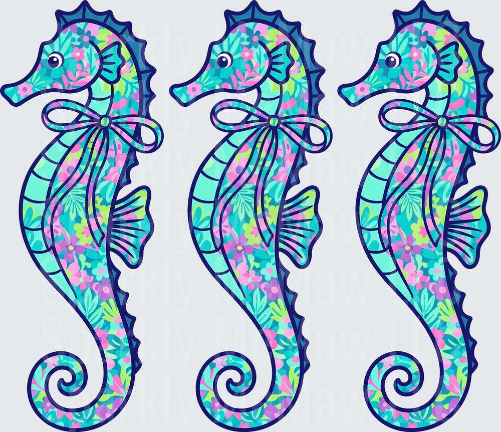 Tropical Floral Seahorses with Ribbon Bows