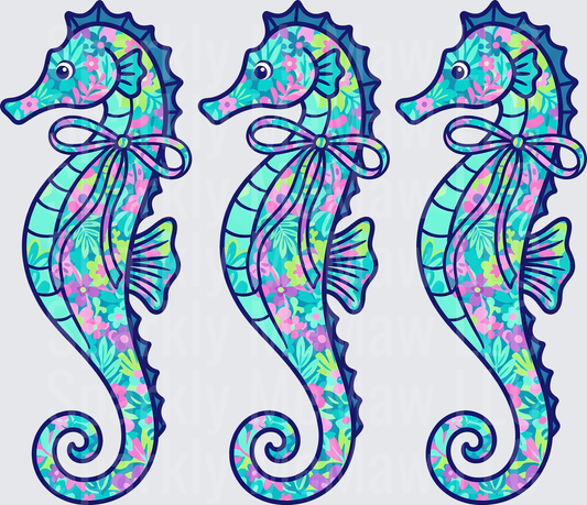 Tropical Floral Seahorses with Ribbon Bows